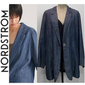 Nordstrom Denim Linen Loose-Fitting Jacket blazer size 8